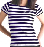 Stripy T Girl white navy